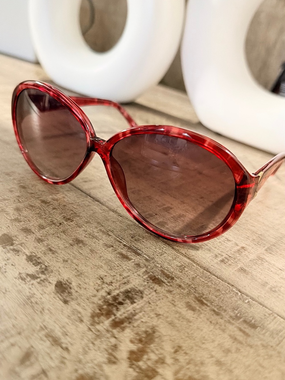 Adrienne Vittadini Red Tortoiseshell Oval Women’s Sunglasses